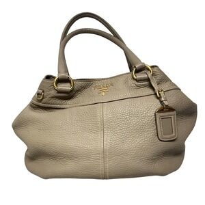 Prada Vitello‎ Daino gray tote crossbody with gold trim EuC